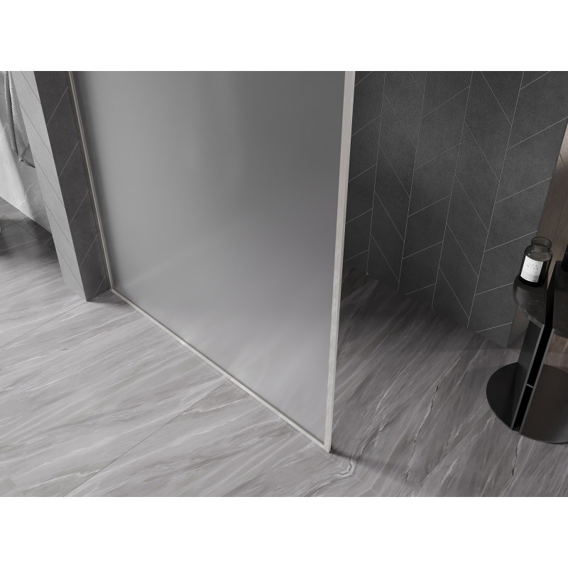 Mexen Kioto-XF Duschwand Walk-In mit Rahmen 90 x 202 cm, Frost 10 mm, gebürsteter Nickel - 800-090-104-97-30-X
