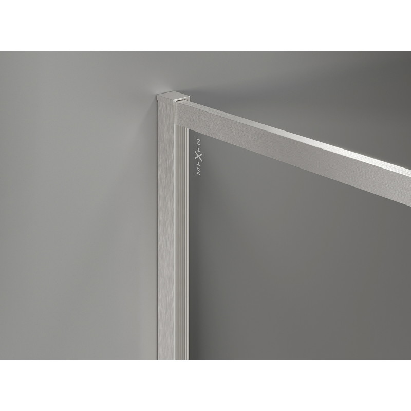 Mexen Kioto-XF Duschwand Walk-In mit Rahmen 90 x 202 cm, Frost 10 mm, gebürsteter Nickel - 800-090-104-97-30-X