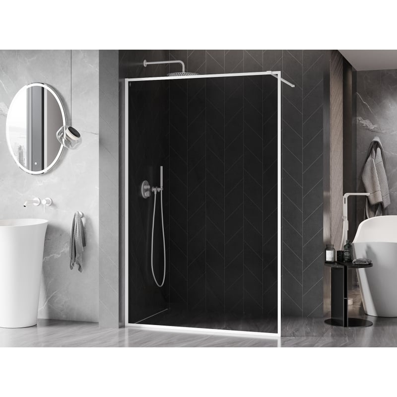 Mexen Kioto-XF Walk-in-Duschwand mit Rahmen 80 x 202 cm, Graphit 10 mm, weiß - 800-080-104-20-40-X