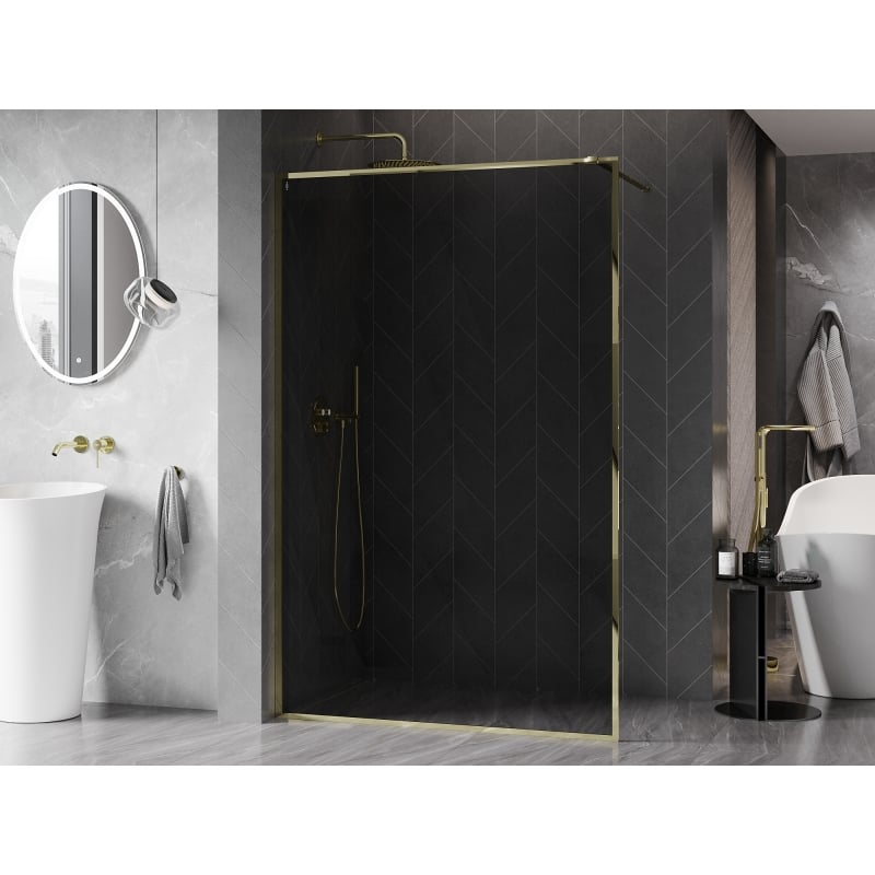 Mexen Kioto-XF Duschwand Walk-in mit Rahmen 110 x 202 cm, Graphit 10 mm, Gold - 800-110-104-50-40-X