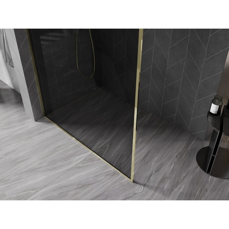 Mexen Kioto-XF Walk-in-Duschwand mit Rahmen 160 x 202 cm, Graphit 10 mm, Gold - 800-160-104-50-40-X