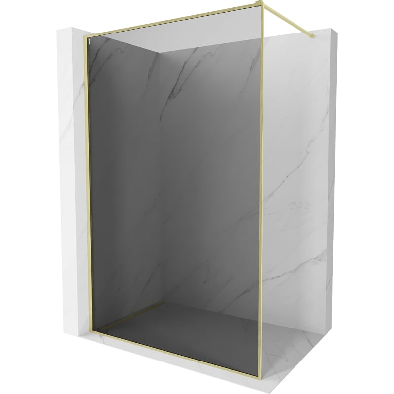 Mexen Kioto-XF Duschwand Walk-in mit Rahmen 100 x 202 cm, graphit 10 mm, gebürstetes Gold - 800-100-104-55-40-X