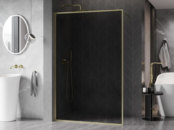 Mexen Kioto-XF Duschwand Walk-in mit Rahmen 100 x 202 cm, graphit 10 mm, gebürstetes Gold - 800-100-104-55-40-X