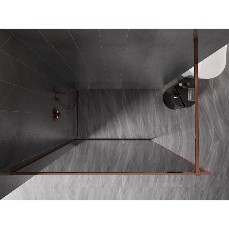 Mexen Kioto-XF Walk-In-Duschwand mit Rahmen 70 x 202 cm, Graphit 10 mm, Roségold - 800-070-104-60-40-X