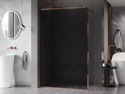Mexen Kioto-XF Duschwand Walk-in mit Rahmen 140 x 202 cm, Graphit 10 mm, Roségold - 800-140-104-60-40-X
