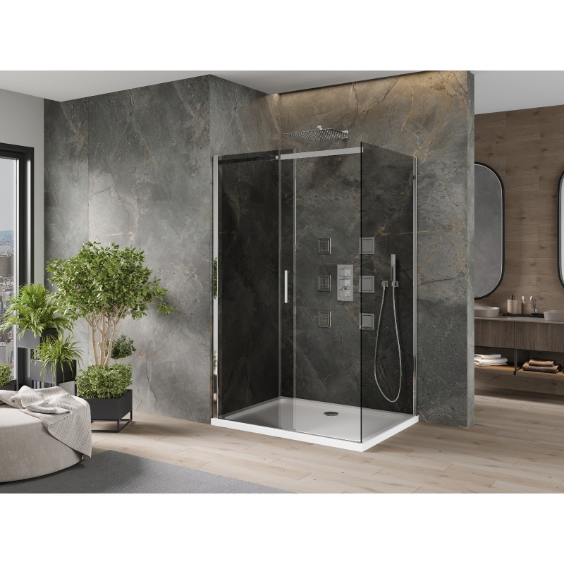 Mexen Omega Schiebeduschkabine 130 x 80 cm, Graphit, Chrom + Duschwanne Flat, Weiß - 825-130-080-01-40-4010