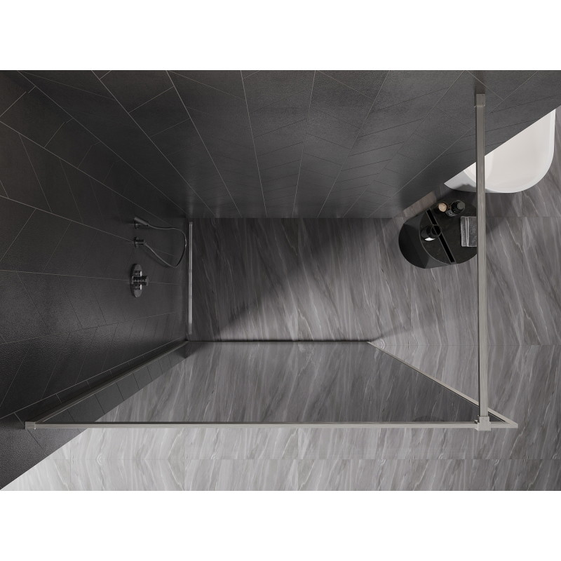 Mexen Kioto-XF Walk-in-Duschwand mit Rahmen 150 x 202 cm, grafit 10 mm, gebürsteter Nickel - 800-150-104-97-40-X