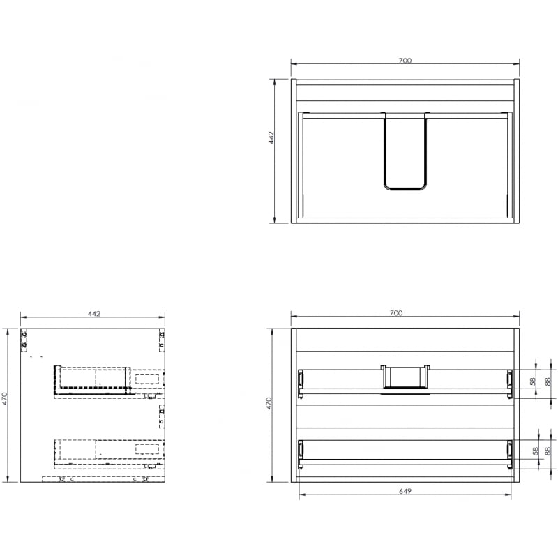 Mexen Box-A Unterschrank-Korpus 70 cm, 2 Schubladen, weiß glänzend - 91AX0-0700-470-2-00