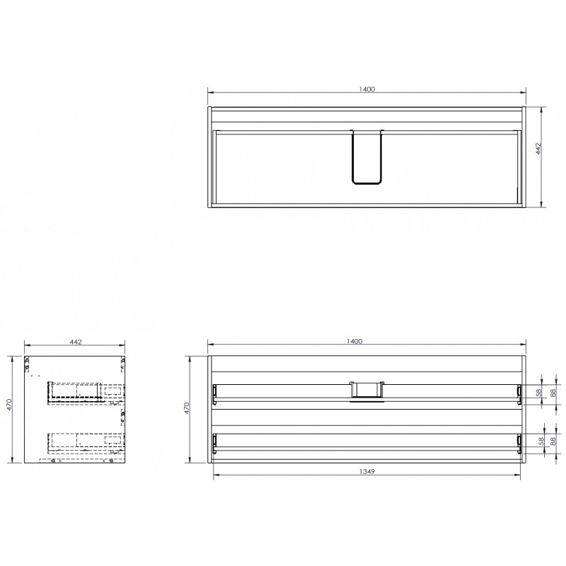 Mexen Box-A Unterschrank-Korpus 140 cm, 2 Schubladen, graues Matt - 91AX0-1400-470-2-62