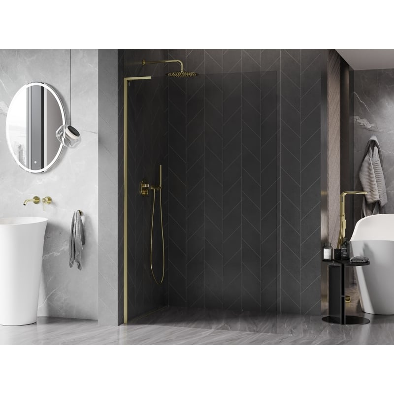 Mexen Kioto-X L Duschwand Walk-in 100 x 200 cm, transparent 10 mm, gold gebürstet - 800-100-107-55-00-X