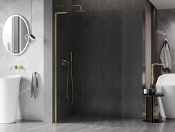 Mexen Kioto-X L Duschwand Walk-in 120 x 200 cm, transparent 10 mm, gold gebürstet - 800-120-107-55-00-X