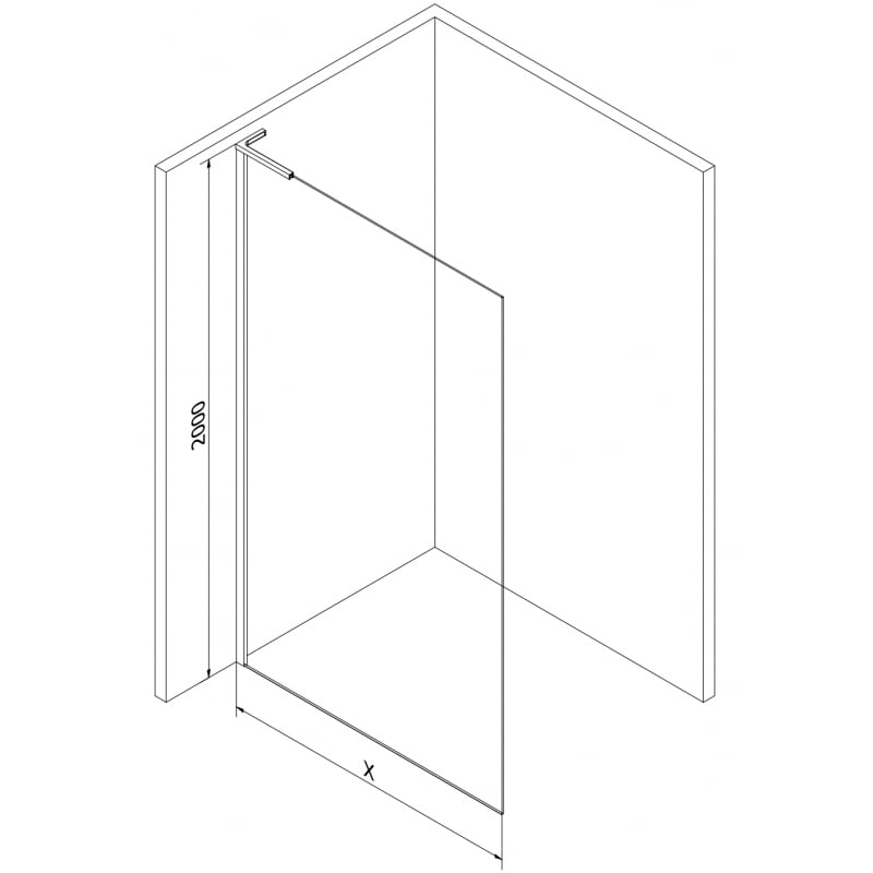 Mexen Kioto-X L Duschwand Walk-in 90 x 200 cm, transparent 10 mm, schwarz - 800-090-107-70-00-X