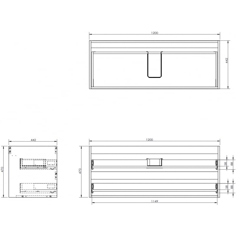 Mexen Box-A Unterschrankkorpus 120 cm, 2 Schubladen, schwarz glänzend - 91AX0-1200-470-2-70