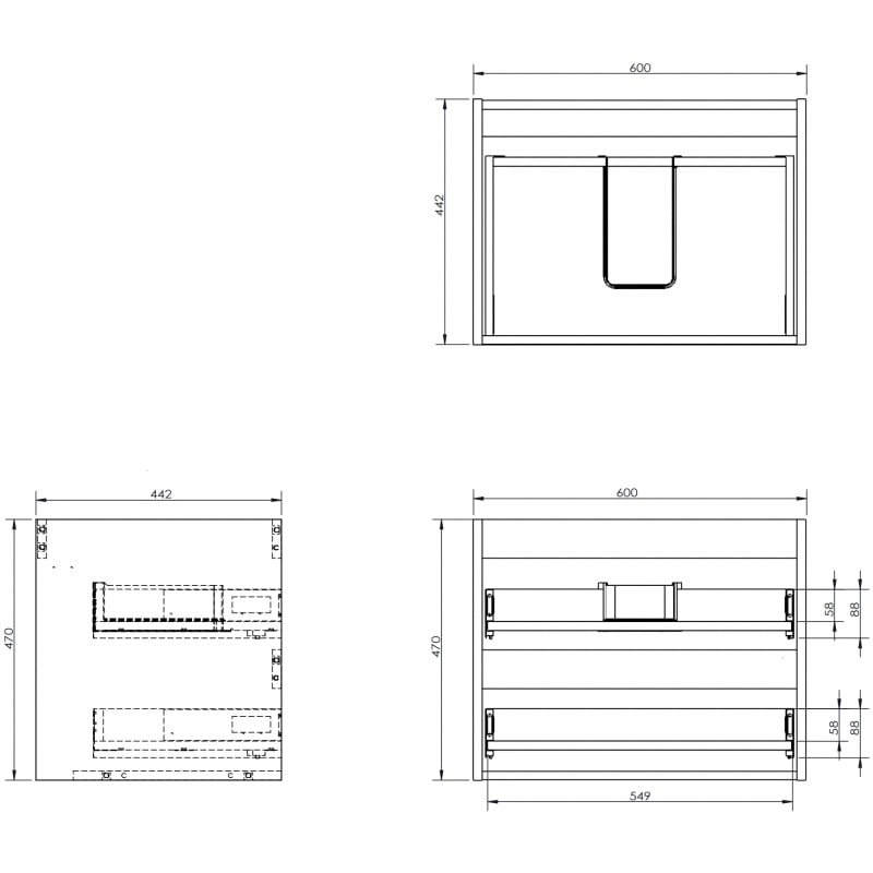 Mexen Box-A Korpus des Waschtischunterschranks 60 cm, 2 Schubladen, Nuss - 91AX0-0600-470-2-86