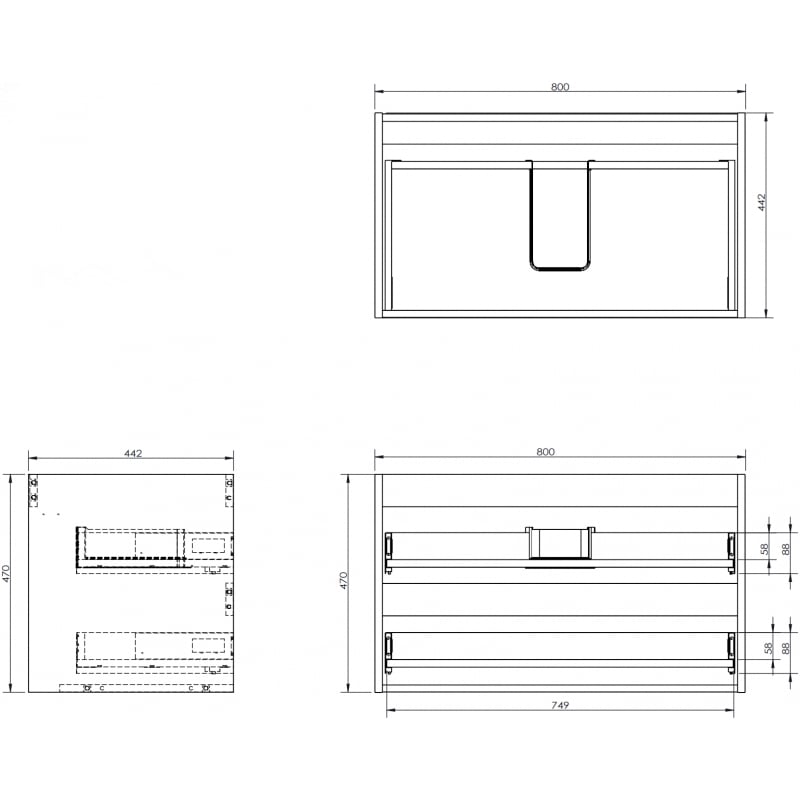 Mexen Box-A Korpus des Waschbeckenschranks 80 cm, 2 Schubladen, Nuss - 91AX0-0800-470-2-86