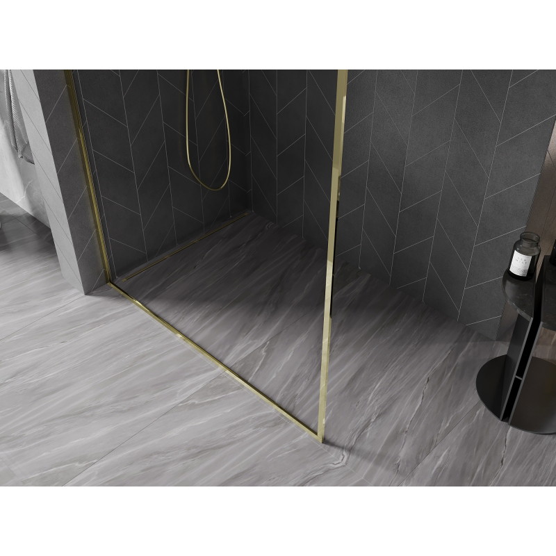 Mexen Kioto-XF L Duschwand Walk-in mit Rahmen 90 x 202 cm, transparent 10 mm, gold - 800-090-174-50-00-XF