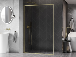 Mexen Kioto-XF L Walk-in-Duschwand mit Rahmen 120 x 202 cm, transparent 10 mm, gebürstetes Gold - 800-120-174-55-00-XF