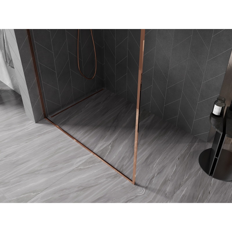 Mexen Kioto-XF L Duschwand Walk-In mit Rahmen 100 x 202 cm, transparent 10 mm, Roségold - 800-100-174-60-00-XF