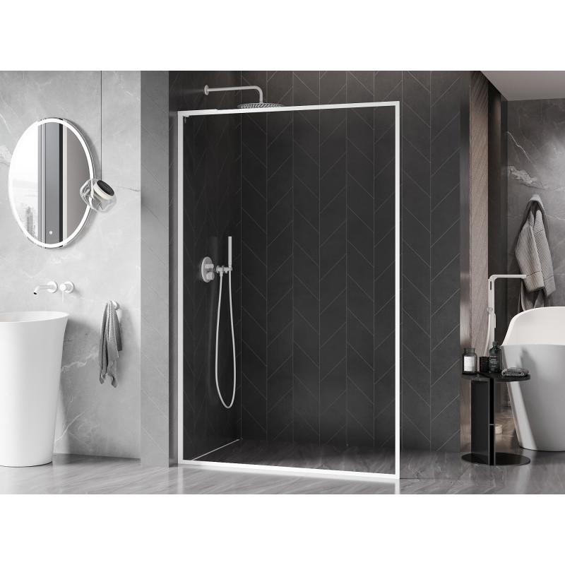 Mexen Kioto-F L Duschwand Walk-in mit Rahmen 110 x 202 cm, transparent 8 mm, weiß - 800-110-174-20-00