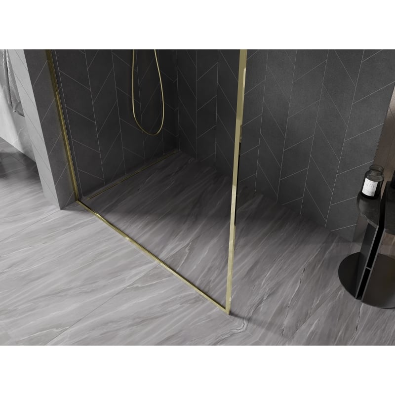 Mexen Kioto-F L Duschwand Walk-in mit Rahmen 110 x 202 cm, transparent 8 mm, gold - 800-110-174-50-00