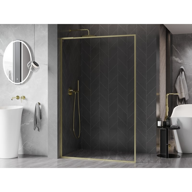 Mexen Kioto-F L Duschwand Walk-in mit Rahmen 75 x 202 cm, transparent 8 mm, gold gebürstet - 800-075-174-55-00