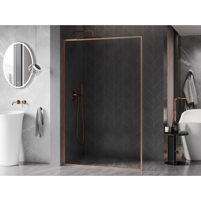 Mexen Kioto-F L Duschwand Walk-in mit Rahmen 85 x 202 cm, transparent 8 mm, gebürstetes Kupfer - 800-085-174-65-00