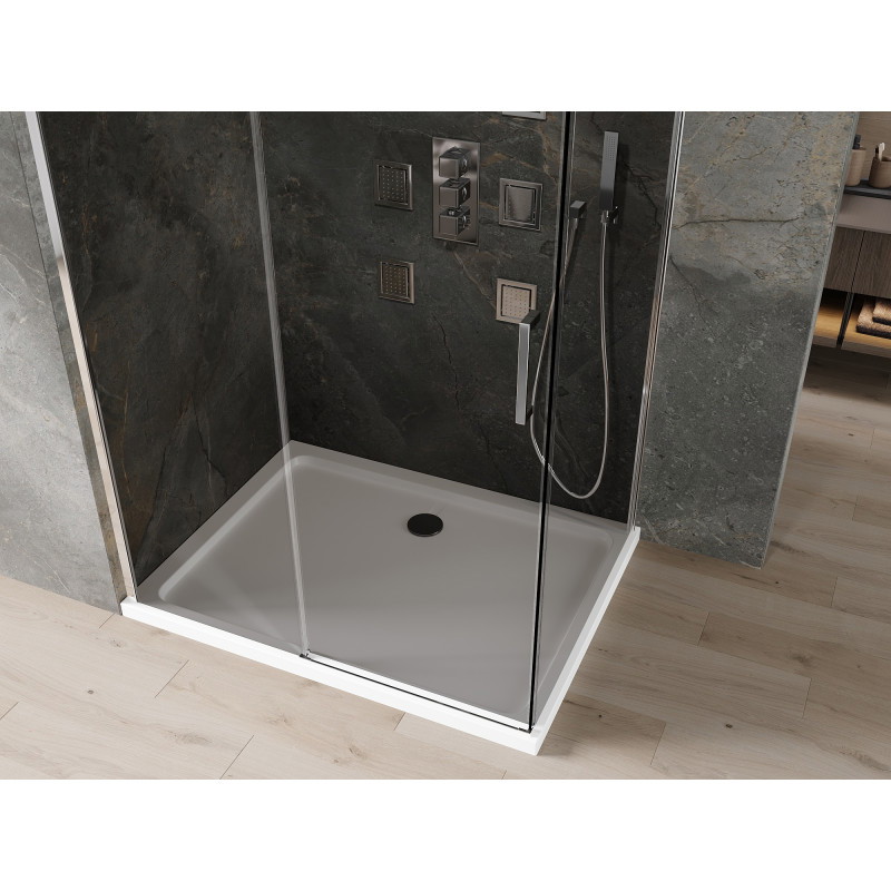 Mexen Omega verschiebbare Duschkabine 130 x 90 cm, Graphit, Chrom + Duschwanne Flat, weiß - 825-130-090-01-40-4010