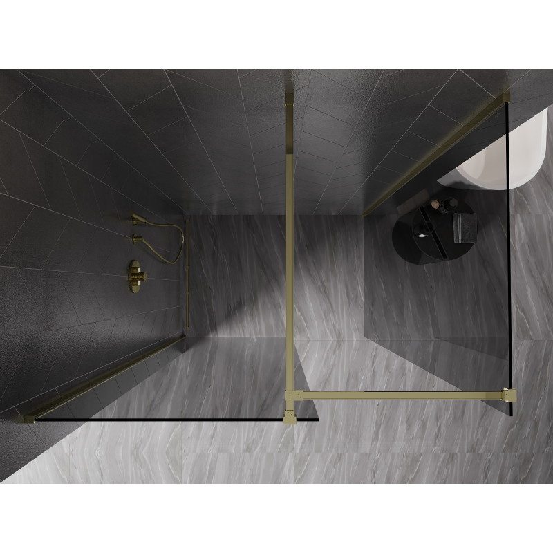 Mexen Kioto-X Duschwand Walk-in 90 x 70 cm, transparent 10 mm, gold - 800-090-202-50-00-070-X