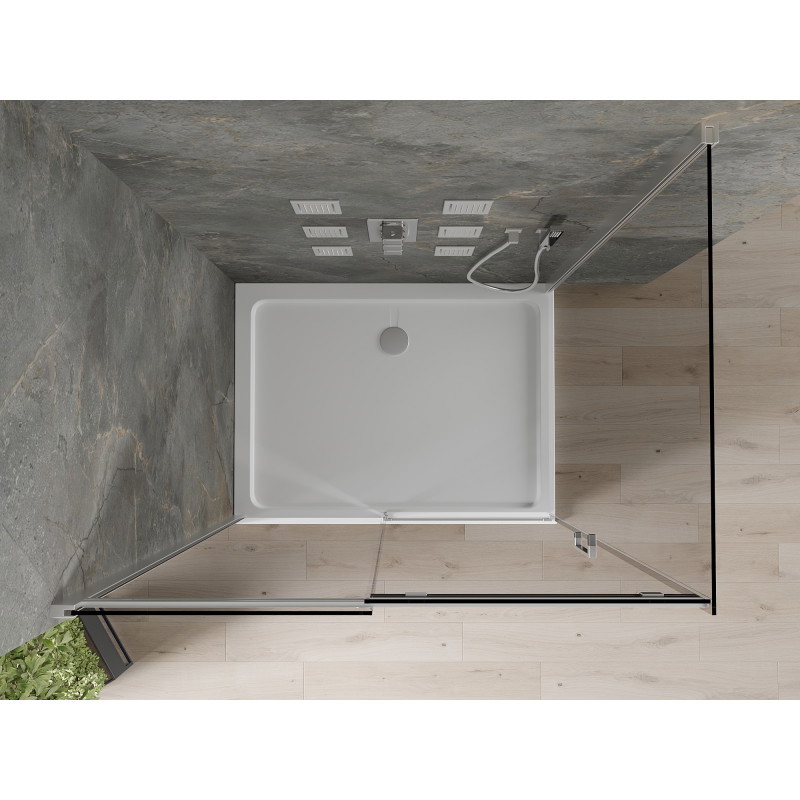 Mexen Omega 130 x 100 cm Schiebeduschkabine, Graphit, Chrom + Flat Duschwanne, Weiß - 825-130-100-01-40-4010