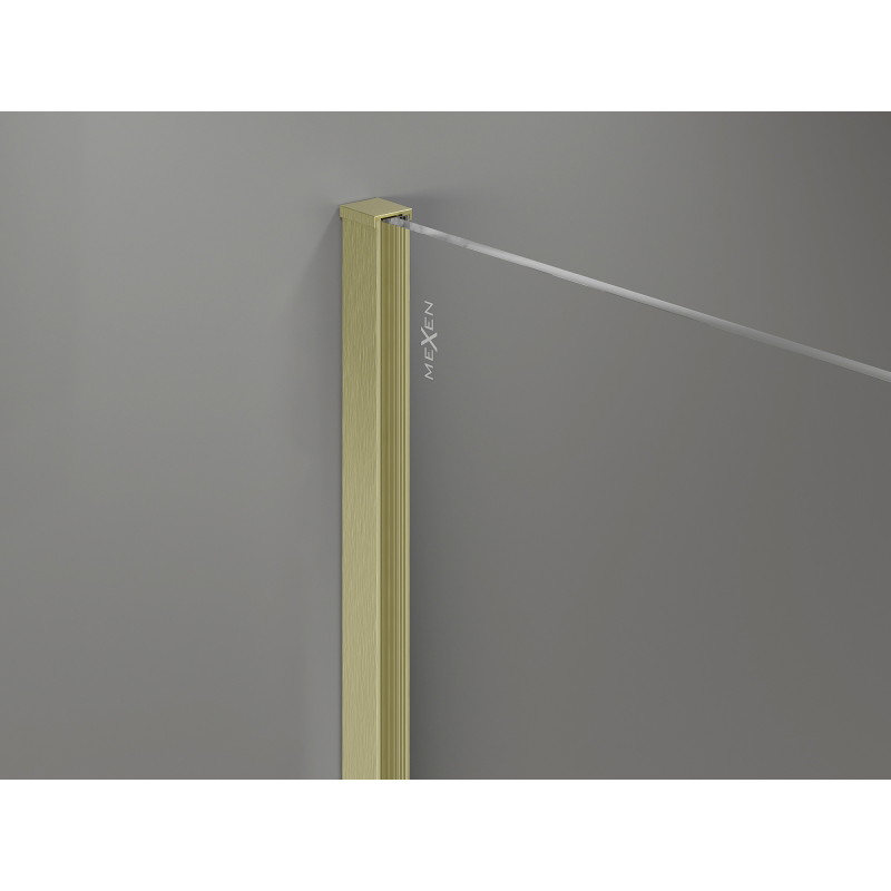 Mexen Kioto-X Duschwand Walk-in 110 x 90 cm, transparent 10 mm, gebürstetes Gold - 800-110-202-55-00-090-X
