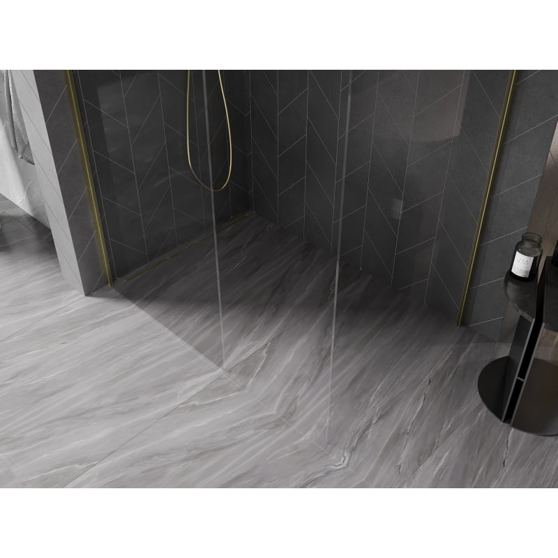 Mexen Kioto-X Duschwand Walk-in 130 x 90 cm, transparent 10 mm, gold gebürstet - 800-130-202-55-00-090-X