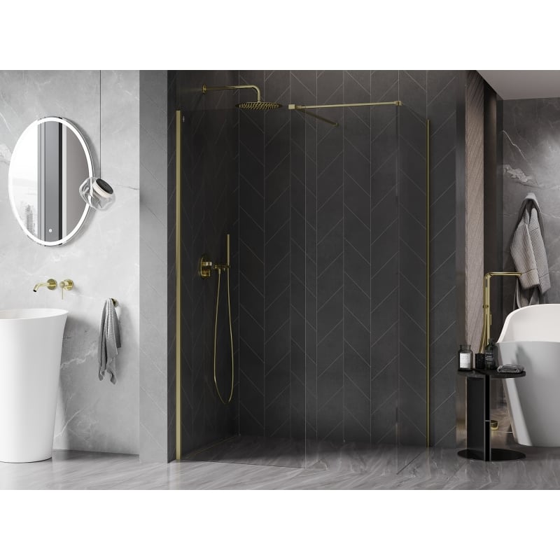 Mexen Kioto-X Duschwand Walk-in 150 x 110 cm, transparent 10 mm, gold gebürstet - 800-150-202-55-00-110-X