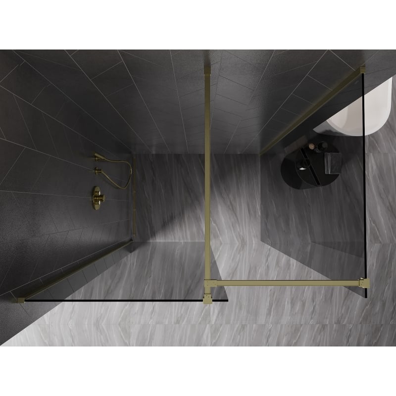 Mexen Kioto-X Duschwand Walk-in 130 x 120 cm, transparent 10 mm, gebürstet gold - 800-130-202-55-00-120-X