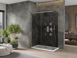 Mexen Omega Schiebetürduschkabine 140 x 80 cm, Graphit, Chrom + Duschwanne Flat, Weiß - 825-140-080-01-40-4010