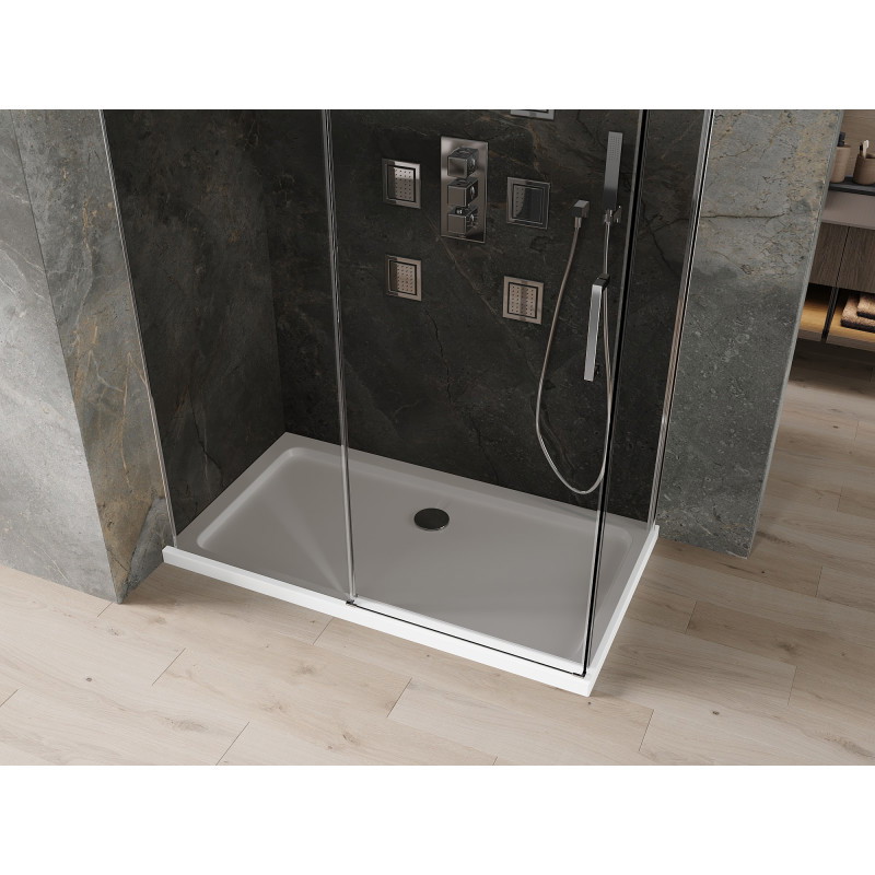 Mexen Omega Schiebetürduschkabine 140 x 80 cm, Graphit, Chrom + Duschwanne Flat, Weiß - 825-140-080-01-40-4010