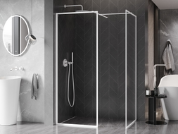 Mexen Kioto-XF Duschwand Walk-in mit Rahmen 140 x 100 cm, transparent 10 mm, weiß - 800-140-202-04-20-100-XF