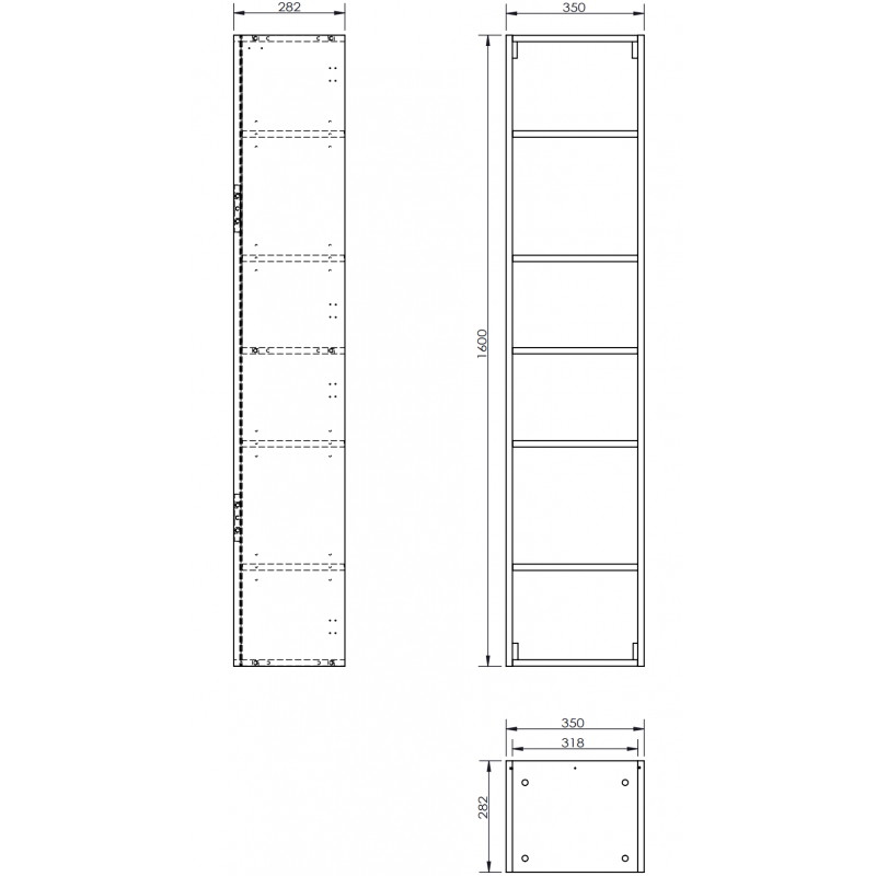 Mexen Box-A Korpus des Badezimmerhochschranks 35 cm, graumatt - 91AX1-1600-300-1-62