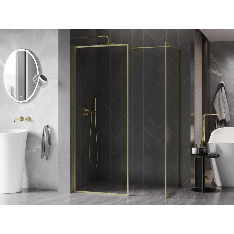Mexen Kioto-XF Duschwand Walk-in mit Rahmen 140x100 cm, transparent 10 mm, gebürstetes Gold - 800-140-202-04-55-100-XF
