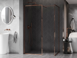 Mexen Kioto-XF Duschwand Walk-in mit Rahmen 90 x 70 cm, transparent 10 mm, Roségold - 800-090-202-04-60-070-XF