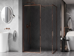 Mexen Kioto-XF Duschwand Walk-in mit Rahmen 140 x 110 cm, transparent 10 mm, Roségold - 800-140-202-04-60-110-XF