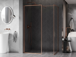 Mexen Kioto-XF Walk-In-Duschwand mit Rahmen 140x100 cm, transparent 10 mm, gebürstetes Kupfer - 800-140-202-04-65-100-XF