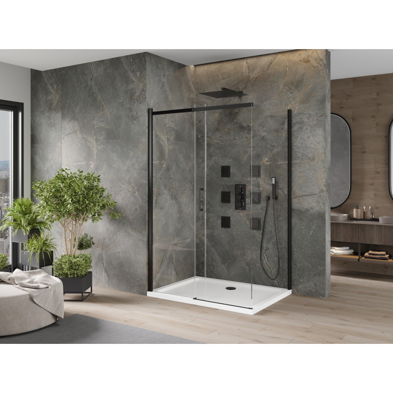 Mexen Omega verschiebbare Duschkabine 100 x 70 cm, transparent, schwarz + Flat Duschwanne, weiß - 825-100-070-70-00-4010B