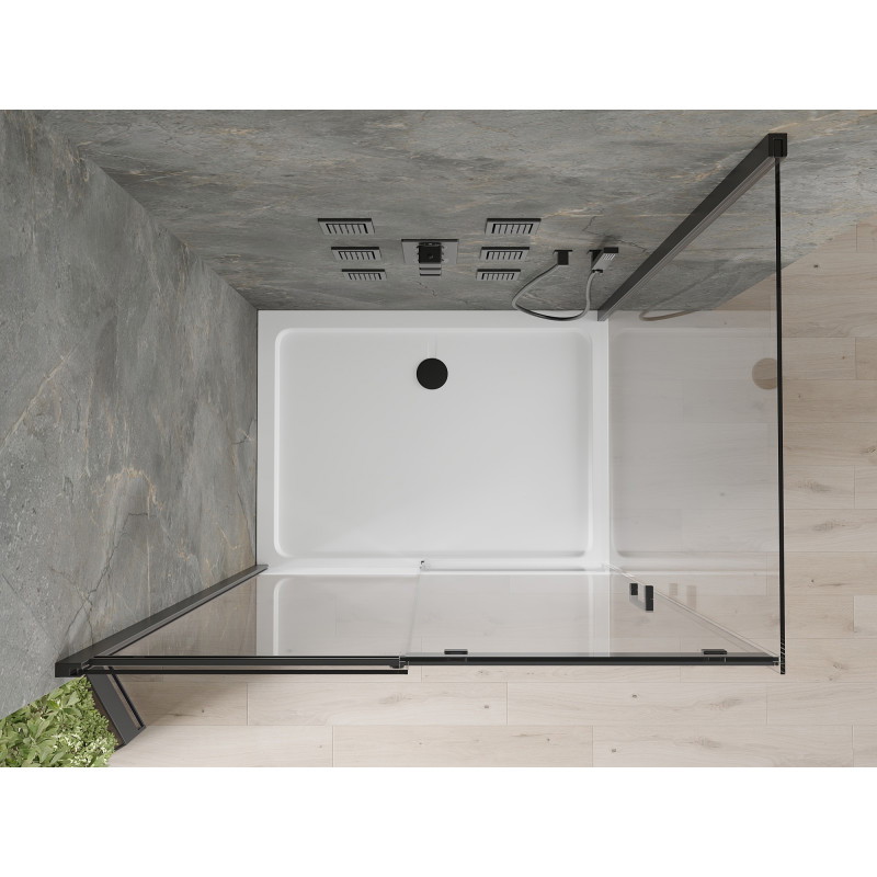Mexen Omega verschiebbare Duschkabine 100 x 70 cm, transparent, schwarz + Flat Duschwanne, weiß - 825-100-070-70-00-4010B