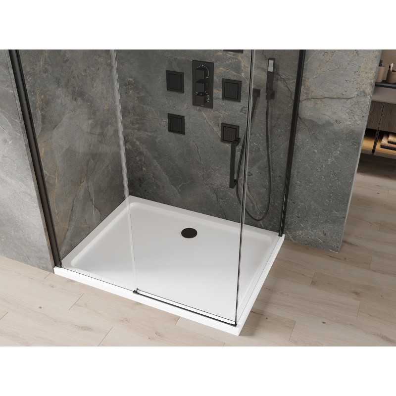 Mexen Omega verschiebbare Duschkabine 100 x 70 cm, transparent, schwarz + Flat Duschwanne, weiß - 825-100-070-70-00-4010B