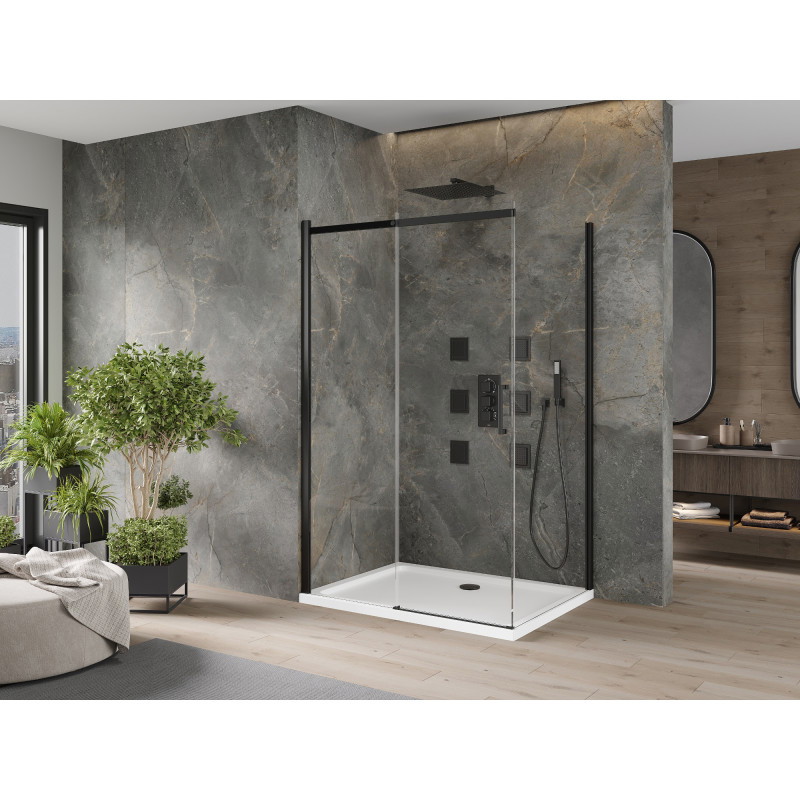 Mexen Omega Schiebeduschkabine 100 x 80 cm, transparent, schwarz + Flat Duschwanne, weiß - 825-100-080-70-00-4010B