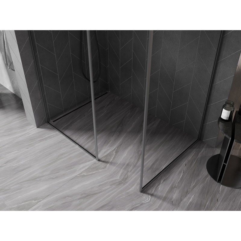 Mexen Kioto-XF Walk-in Duschwand mit Rahmen 140 x 70 cm, transparent 10 mm, Gun Metal - 800-140-202-04-95-070-XF