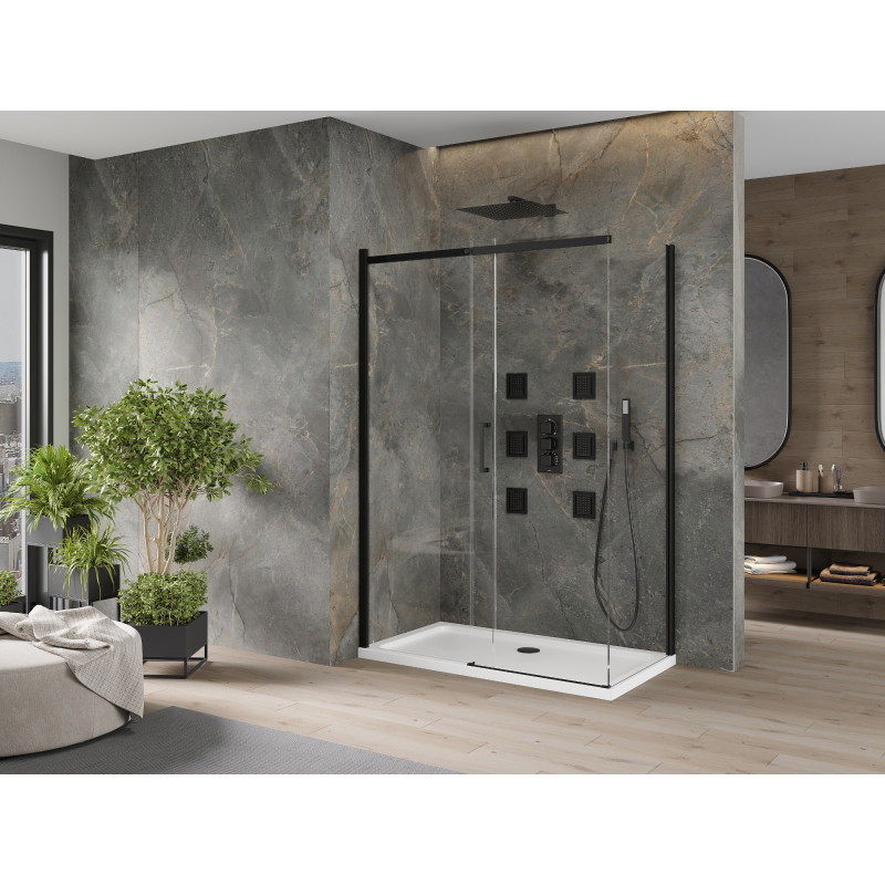 Mexen Omega Schiebedusche 130 x 70 cm, transparent, schwarz + Flat Duschwanne, weiß - 825-130-070-70-00-4010B