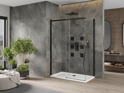 Mexen Omega Schiebedusche 130 x 70 cm, transparent, schwarz + Flat Duschwanne, weiß - 825-130-070-70-00-4010B