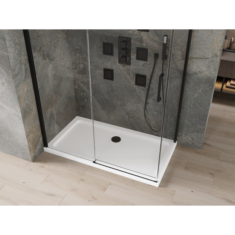 Mexen Omega Schiebedusche 130 x 70 cm, transparent, schwarz + Flat Duschwanne, weiß - 825-130-070-70-00-4010B