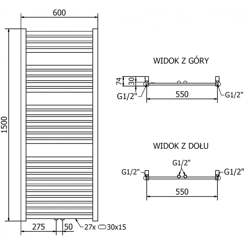 Mexen Hades elektrischer Heizkörper 1500 x 600 mm, 600 W, gold - W104-1500-600-2600-50